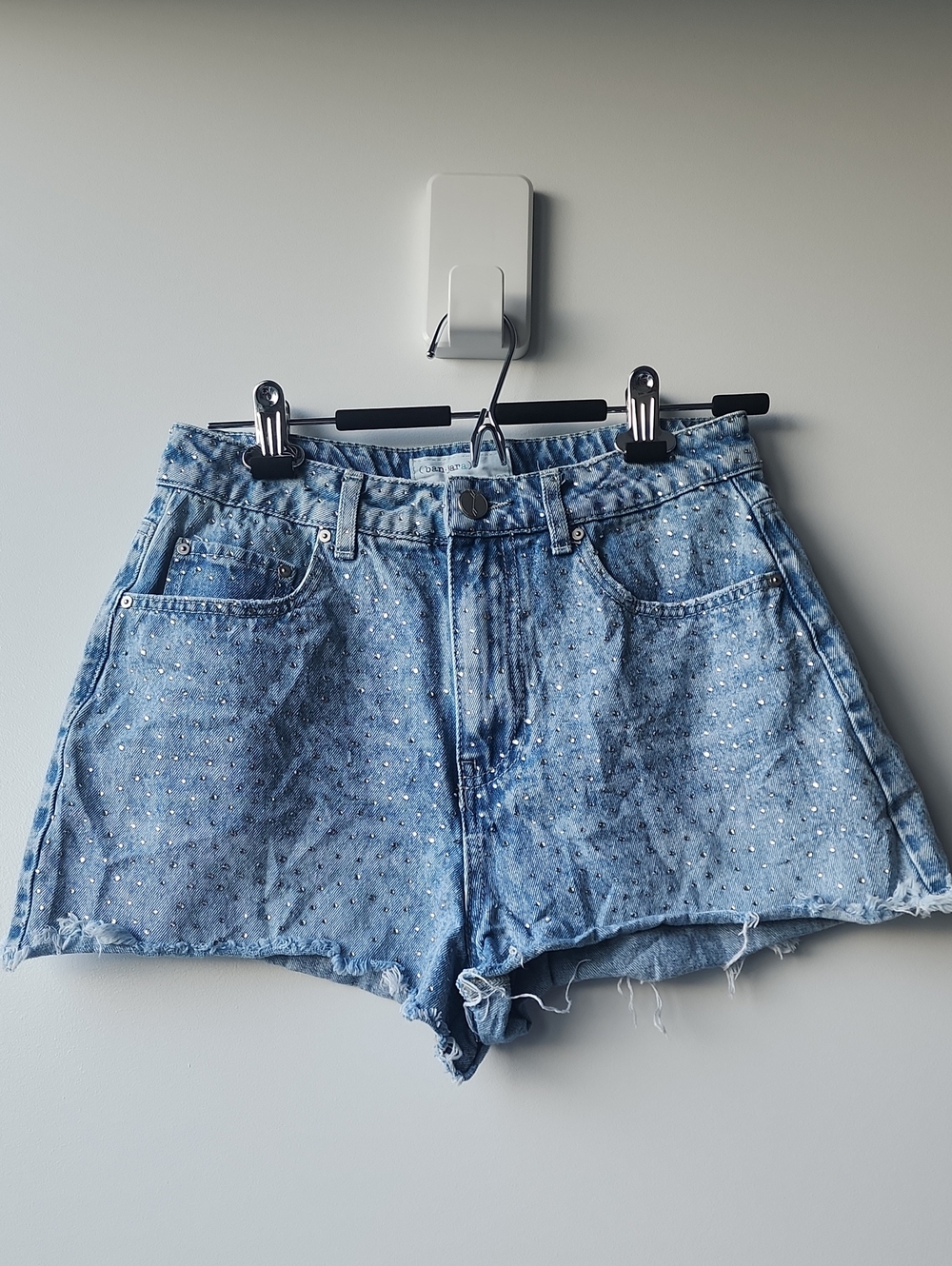 Banjara Rhinestone Embellished Mini Cut Off Denim Shorts